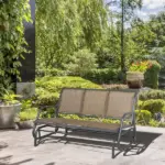 Outsunny 3-Person Outdoor Patio Glider Bench, Porch Glider Swing with 3 Seats, Breathable Mesh Fabric, Metal Frame, Brown - Image 10