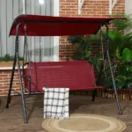 Outsunny 3-Person Porch Swing with Stand, Outdoor Swing for Patio Porch with Adjustable Tilt Canopy and Comfortable Swing Bench-Style Seat - Image 2