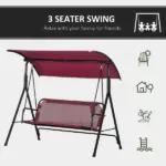 Outsunny 3-Person Porch Swing with Stand, Outdoor Swing for Patio Porch with Adjustable Tilt Canopy and Comfortable Swing Bench-Style Seat - Image 6