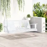 3-Person Wooden Porch Swing with Folding Coffee Table, Cup Holders, Chains, White - Image 11