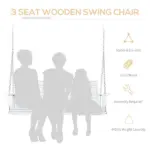 3-Person Wooden Porch Swing with Folding Coffee Table, Cup Holders, Chains, White - Image 4