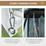 3-Person Wooden Porch Swing with Folding Coffee Table, Cup Holders, Chains, White - Image 6