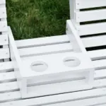 3-Person Wooden Porch Swing with Folding Coffee Table, Cup Holders, Chains, White - Image 8