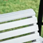 3-Person Wooden Porch Swing with Folding Coffee Table, Cup Holders, Chains, White - Image 9