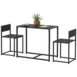 HOMCOM 3-Piece Dining Room Set, Industrial Kitchen Table Set with Rectangular Table and 2 Dining Chairs, Black