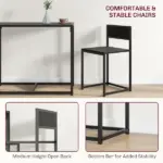 HOMCOM 3-Piece Dining Room Set, Industrial Kitchen Table Set with Rectangular Table and 2 Dining Chairs, Black - Image 6