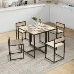 HOMCOM 3-Piece Dining Room Set, Industrial Kitchen Table Set with Rectangular Table and 2 Dining Chairs, Oak - Image 9