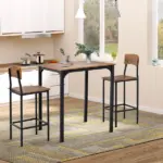 HOMCOM 3-Piece Dining Set Industrial Counter Height Bar Table and Chairs Black - Image 2
