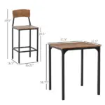 HOMCOM 3-Piece Dining Set Industrial Counter Height Bar Table and Chairs Black - Image 3