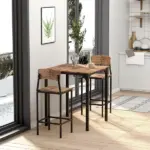 HOMCOM 3-Piece Dining Set Industrial Counter Height Bar Table and Chairs Black - Image 4
