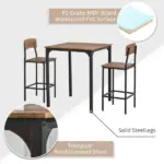 HOMCOM 3-Piece Dining Set Industrial Counter Height Bar Table and Chairs Black - Image 5