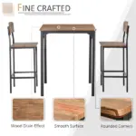 HOMCOM 3-Piece Dining Set Industrial Counter Height Bar Table and Chairs Black - Image 6