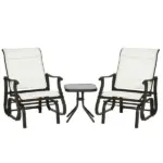 3-Piece Gliding Chair and Tea Table Set, Outdoor 2 Rocker Seats with Steel Frame, Tempered Glass Tabletop, Garden Patio Furniture, Cream White - Image 11