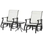 3-Piece Gliding Chair and Tea Table Set, Outdoor 2 Rocker Seats with Steel Frame, Tempered Glass Tabletop, Garden Patio Furniture, Cream White