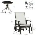 3-Piece Gliding Chair and Tea Table Set, Outdoor 2 Rocker Seats with Steel Frame, Tempered Glass Tabletop, Garden Patio Furniture, Cream White - Image 3
