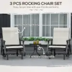 3-Piece Gliding Chair and Tea Table Set, Outdoor 2 Rocker Seats with Steel Frame, Tempered Glass Tabletop, Garden Patio Furniture, Cream White - Image 4
