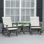 3-Piece Gliding Chair and Tea Table Set, Outdoor 2 Rocker Seats with Steel Frame, Tempered Glass Tabletop, Garden Patio Furniture, Cream White - Image 10