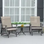 Outsunny 3-Piece Gliding Chair and Tea Table Set, Outdoor 2 Rocker Seats with Steel Frame, Tempered Glass Tabletop, Garden Patio Furniture, Grey - Image 2