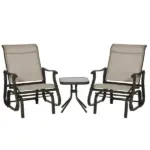 Outsunny 3-Piece Gliding Chair and Tea Table Set, Outdoor 2 Rocker Seats with Steel Frame, Tempered Glass Tabletop, Garden Patio Furniture, Grey - Image 12