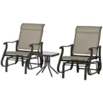 Outsunny 3-Piece Gliding Chair and Tea Table Set, Outdoor 2 Rocker Seats with Steel Frame, Tempered Glass Tabletop, Garden Patio Furniture, Grey