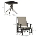 Outsunny 3-Piece Gliding Chair and Tea Table Set, Outdoor 2 Rocker Seats with Steel Frame, Tempered Glass Tabletop, Garden Patio Furniture, Grey - Image 3