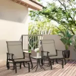 Outsunny 3-Piece Gliding Chair and Tea Table Set, Outdoor 2 Rocker Seats with Steel Frame, Tempered Glass Tabletop, Garden Patio Furniture, Grey - Image 7