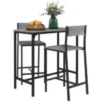 3 Piece Industrial Dining Set for 2, Counter Height Kitchen Table with Bar Stools, Breakfast Table, Gray - Image 11