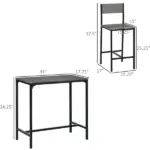 3 Piece Industrial Dining Set for 2, Counter Height Kitchen Table with Bar Stools, Breakfast Table, Gray - Image 3