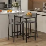 3 Piece Industrial Dining Set for 2, Counter Height Kitchen Table with Bar Stools, Breakfast Table, Gray - Image 10