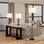 3 Piece Lamp Set with Floor and Table Lamps Metal Pole Round Base Fabric Shade for Living Room Bedroom Black White - Image 2
