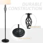 3 Piece Lamp Set with Floor and Table Lamps Metal Pole Round Base Fabric Shade for Living Room Bedroom Black White - Image 6