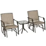 3 Piece Outdoor Glider Chair Set with Glass Coffee Table, Brown - Image 11