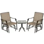 3 Piece Outdoor Glider Chair Set with Glass Coffee Table, Brown