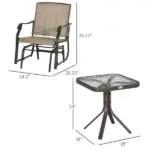 3 Piece Outdoor Glider Chair Set with Glass Coffee Table, Brown - Image 3