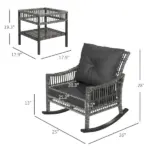 3 Piece Outdoor PE Rattan Rocker Chair Set, Rocking Chair with Tempered Glass Table Top, Gray - Image 3