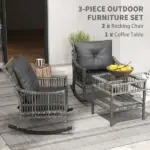 3 Piece Outdoor PE Rattan Rocker Chair Set, Rocking Chair with Tempered Glass Table Top, Gray - Image 4