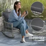 3 Piece Outdoor PE Rattan Rocker Chair Set, Rocking Chair with Tempered Glass Table Top, Gray - Image 6