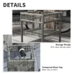 3 Piece Outdoor PE Rattan Rocker Chair Set, Rocking Chair with Tempered Glass Table Top, Gray - Image 7