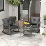 3 Piece Outdoor PE Rattan Rocker Chair Set, Rocking Chair with Tempered Glass Table Top, Gray - Image 10