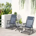 3 Piece Outdoor Rocking Bistro Set, Patio Folding Chair Table Set with Glass Coffee Table for Yard, Patio, Deck, Backyard, Grey - Image 2