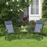 3 Piece Outdoor Rocking Bistro Set, Patio Folding Chair Table Set with Glass Coffee Table for Yard, Patio, Deck, Backyard, Grey - Image 15