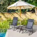 3 Piece Outdoor Rocking Bistro Set, Patio Folding Chair Table Set with Glass Coffee Table for Yard, Patio, Deck, Backyard, Grey - Image 16