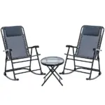 3 Piece Outdoor Rocking Bistro Set, Patio Folding Chair Table Set with Glass Coffee Table for Yard, Patio, Deck, Backyard, Grey - Image 17