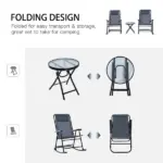 3 Piece Outdoor Rocking Bistro Set, Patio Folding Chair Table Set with Glass Coffee Table for Yard, Patio, Deck, Backyard, Grey - Image 4