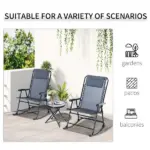 3 Piece Outdoor Rocking Bistro Set, Patio Folding Chair Table Set with Glass Coffee Table for Yard, Patio, Deck, Backyard, Grey - Image 5