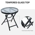 3 Piece Outdoor Rocking Bistro Set, Patio Folding Chair Table Set with Glass Coffee Table for Yard, Patio, Deck, Backyard, Grey - Image 6