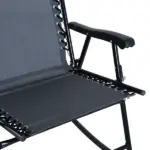 3 Piece Outdoor Rocking Bistro Set, Patio Folding Chair Table Set with Glass Coffee Table for Yard, Patio, Deck, Backyard, Grey - Image 9