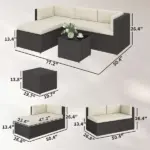 Outsunny 3 Piece Patio Furniture Set, Wicker Outdoor Patio Conversation Furniture Set with Cushions, Glass Top Table, Beige - Image 2