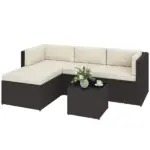 Outsunny 3 Piece Patio Furniture Set, Wicker Outdoor Patio Conversation Furniture Set with Cushions, Glass Top Table, Beige