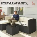 Outsunny 3 Piece Patio Furniture Set, Wicker Outdoor Patio Conversation Furniture Set with Cushions, Glass Top Table, Beige - Image 6
